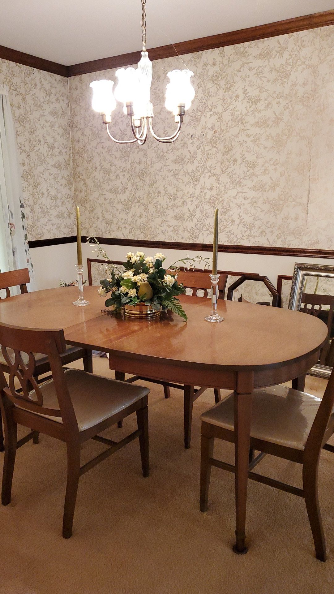 Wood Dining Table & 4 Chairs, Antique