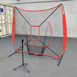 (NEW) $70 Baseball Softball (7x7’ Net & Ball Tee Set) Practice Hitting & Pitching Net w/ Carry Bag 