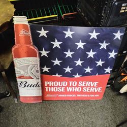 Budweiser Veteran Sign Metal Hanging Armed Forces