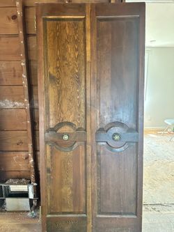 Vintage Solid Wood Bifold Closet Door 36x80 Crystal Glass Knobs & Orig Track