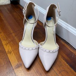 Jessica Simpson Light Blush Pointed Ankle-Strap Pumps with Stud Trim