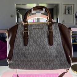 Beige and Amber Brown Michael Kors Purse