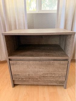 Rustic Gray Nightstand with Drawer & Open Shelf