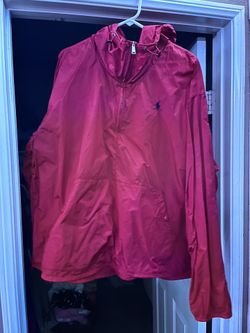 Ralph Lauren Polo Men’s Red Pullover 1/4 Zip Hooded Windbreaker Jacket XXL Used