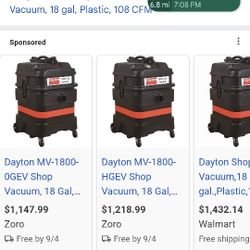 Dayton Mv1800 Commercial Wet/Dry Shop Vac