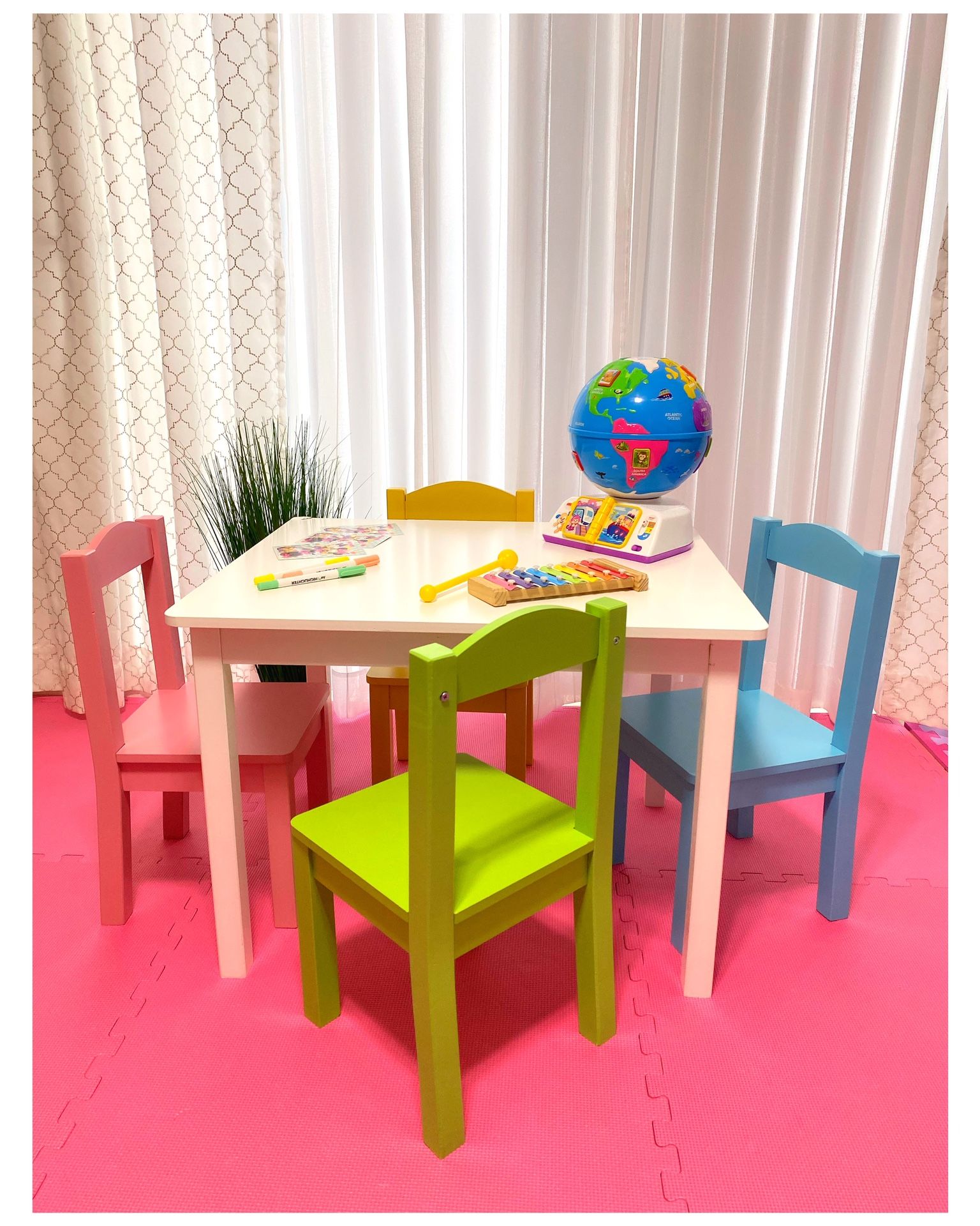 Kids Desk | Kids Wood Table Set with 04 Chairs