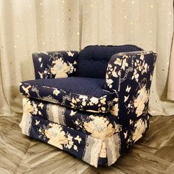 Free! Newly Upholstered Navy Floral Chair