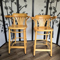 Set Of Two Vintage Radomsko Bentwood Counter Chairs