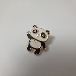 Cute Panda Enamel Lapel Pin – Black & White Kawaii Bear Brooch