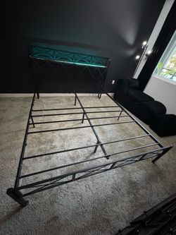 DICTAC California King Bed Frame with Hidden Storage and 2 Drawers Metal Cal King Size Platform Bed with Led Lights and Charging Station Led Bed with 
