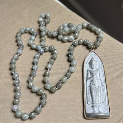 Long Labradorite Buddha Charm Necklace ( firm on price )