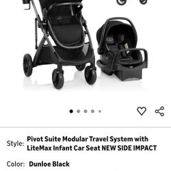 Evenflo Pivot Suite Modular Travel System with LiteMax Infant Car Seat, Dunloe Black