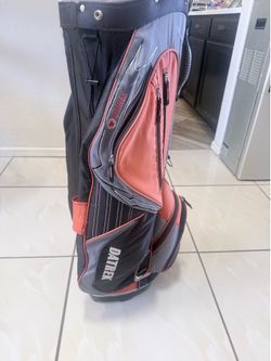Grey and orange stand up golf bag