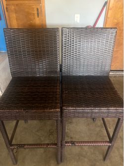 2 Brown Outdoor Patio Bar-Height Chairs