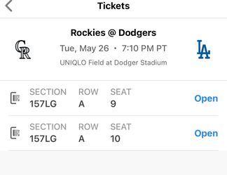 2 Dodger tickets