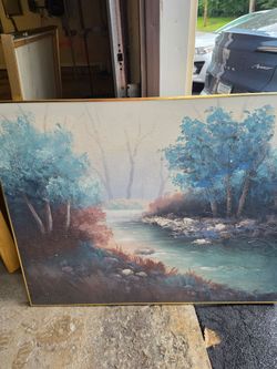 Large Oil Painting Forest Stream Landscape