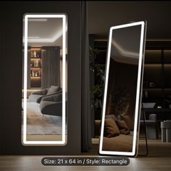 Arched/Rectangular LED Full Length Mirror, Full Body Floor Mirror Standing Hanging or Leaning Wall, Arch Wall Mirror with Stand Aluminum Alloy Thi