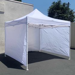 (NEW) $129 Heavy-Duty White Popup Canopy 10x10ft with (3 Sidewall) Outdoor Gazebo, Carry Bag