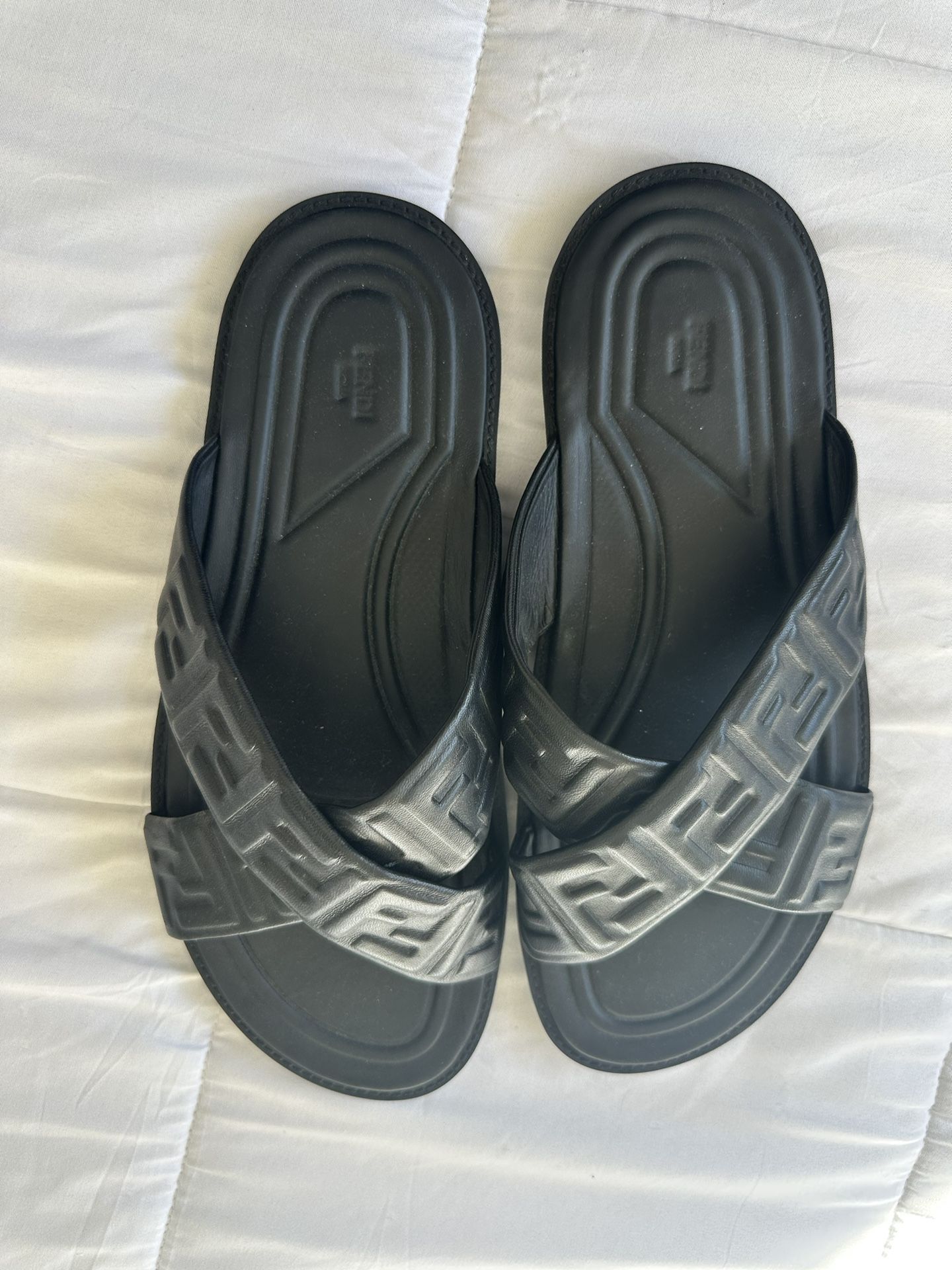 Fendi FF logo-embossed black leather slide sandals
