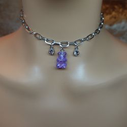 Glitter Gummy Bear Choker Necklace 
