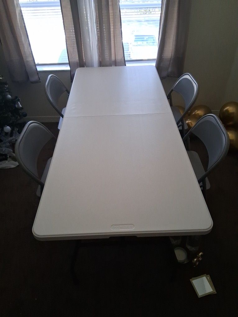 6ft Foldable Table & 4 Gray Chairs Everything One Price