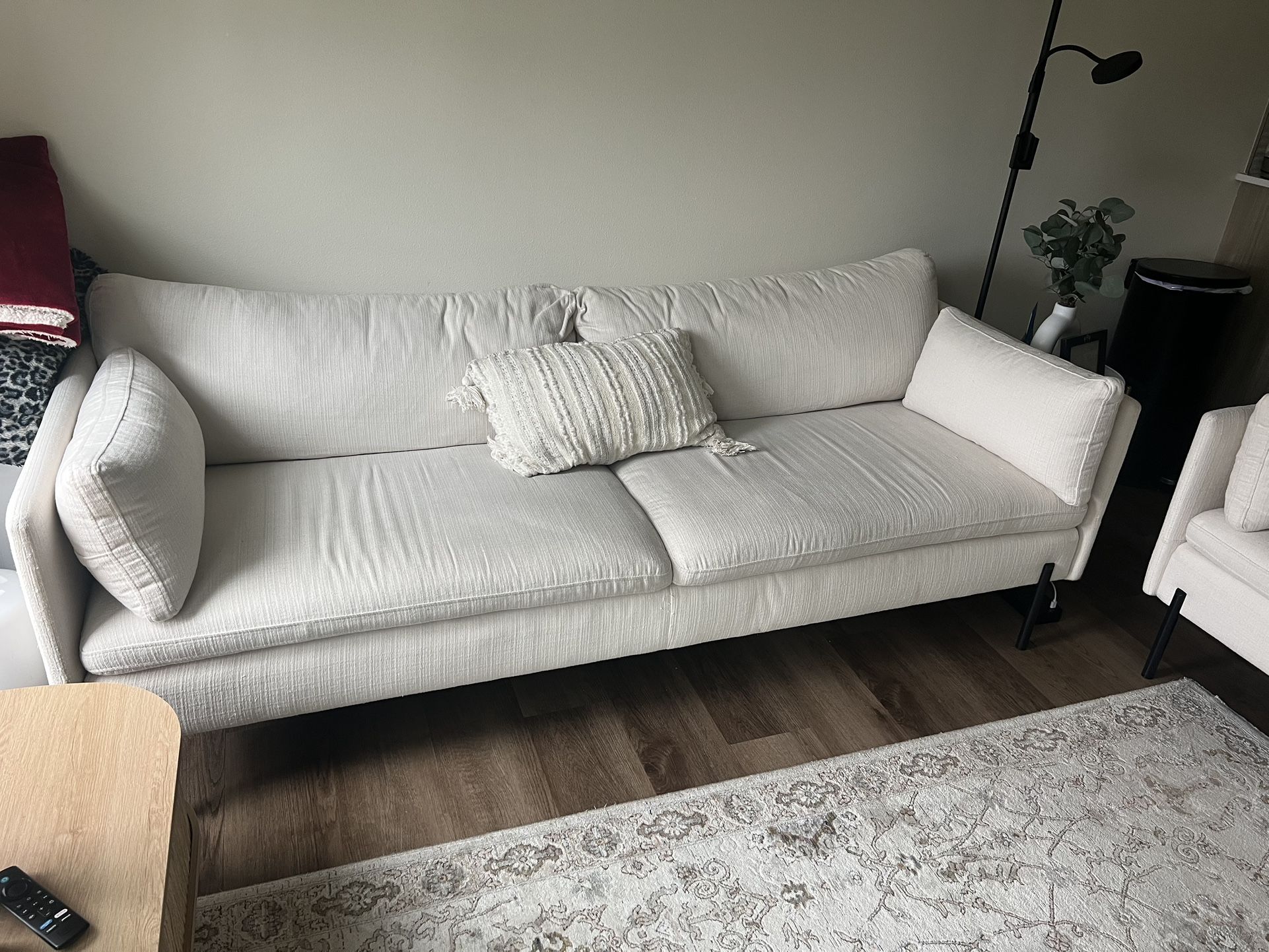 White Sofa + Two Ottomans + Pillows