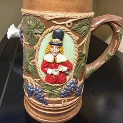 Vintage Style Ceramic Beer Stein Mug Hand Painted Grapes Design 1978