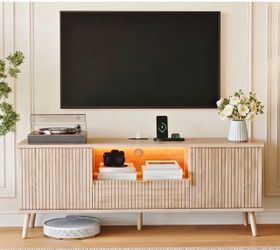 58-In Rectangular Fluted Oak TV Stand with Legged Base