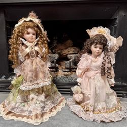 Premium Porcelain Victorian Dolls - with Stands 