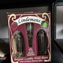 (3) Lindemans Lambic Fluted Fruit Glasses With Gold Rim - Framboise Kriek Pomme