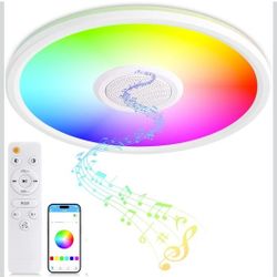 RGB LED Ceiling Light, with Bluetooth Speaker, 24W 11Inch Smart Music Ceiling Lamp with App and Remote Control, 3000K-6500K Color Changing Lights Fixt