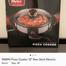 PARINI Pizza Cooker 12" Non-Stick Electric  New in Box   ***Please note: See photos for details - Box is damaged but not the item
