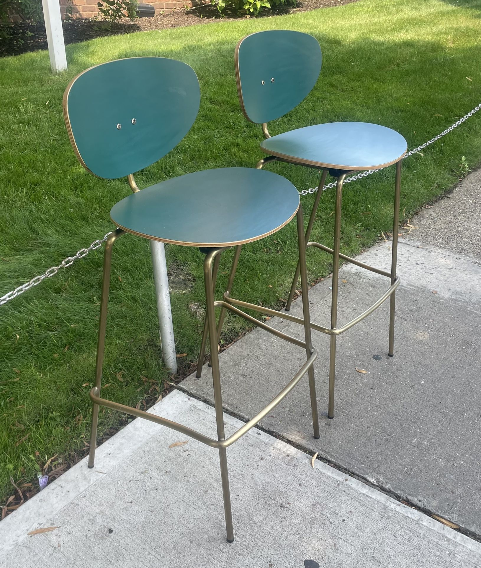 Modern Pine Green Wood & Metal Bucket Seat 4-Leg Bar Stools