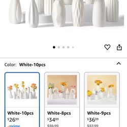 Small White Ceramic Vase Set of 10 - Mini Bud Vases for Flowers and Pampas Grass