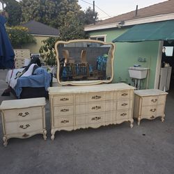 Vintage French Provincial Dresser With Mirror & Nightstands