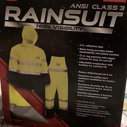 BOSS High Visability ANSI Class III Rain Suit Jacket and Bib, Men’s Size XL