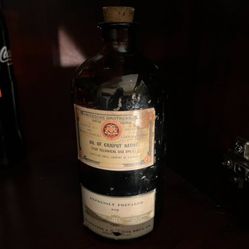Antique Oil of Cajuput Apothecary Bottle - Fritsche Brothers - Full with Cork - 1920s-1940s Era