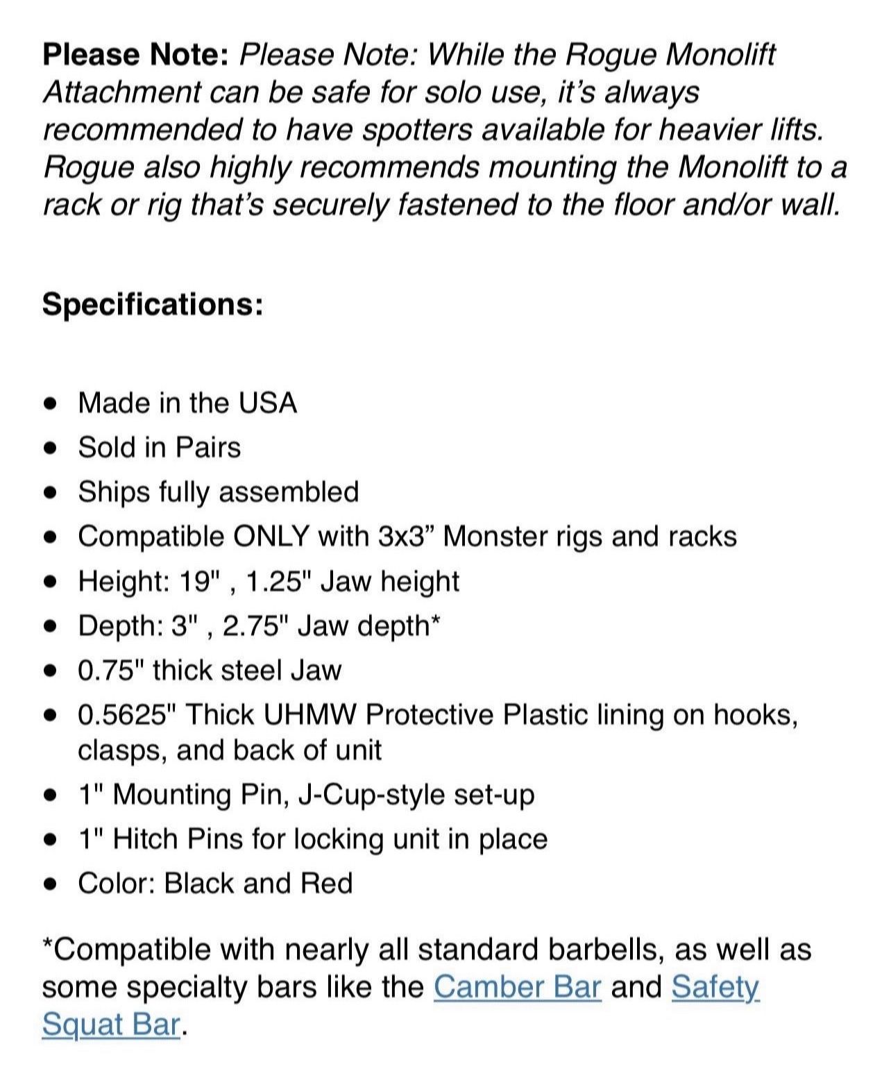 ROGUE MONSTER SQUAT RACK POWER WEIGHTS BENCH MONOLIFTS ADJUSTABLE MONO LIFTS NEW