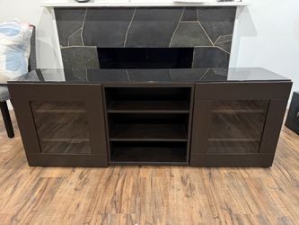 Tv Cabinet With Glass Doors And Open Storage Shelves