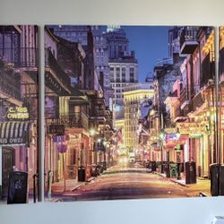Large 3 Piece Canvas of Bourbon Street New Orleans, LA