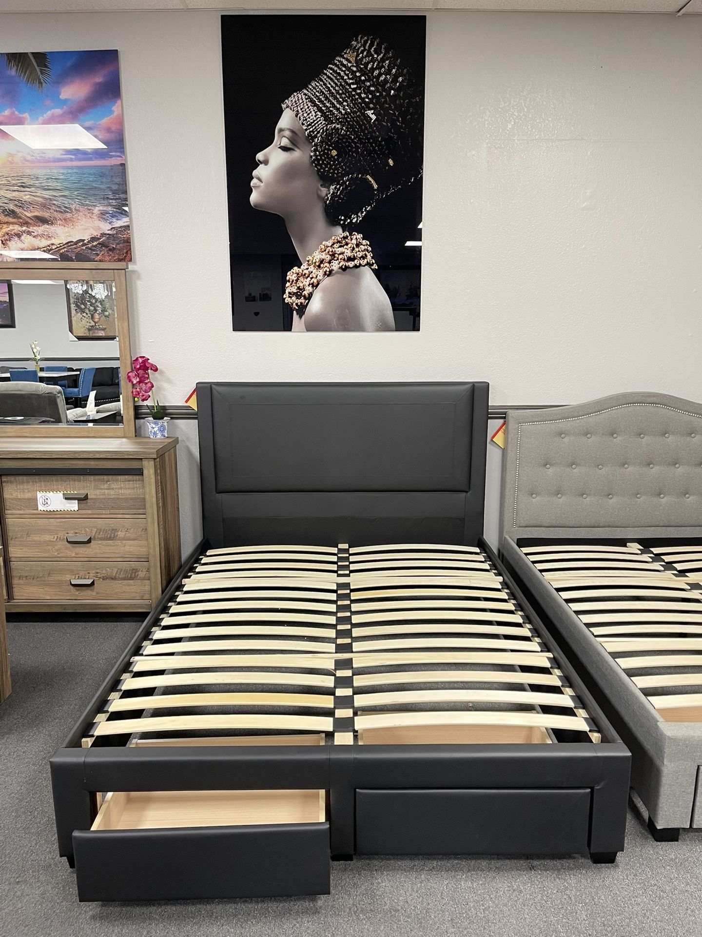 Queen Platform Bed W/ Front Storage