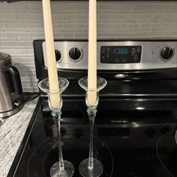 Tall Clear Glass Candle Holders 12”