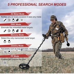 Metal Detector for Adults, High Accuracy Professional Gold Detector with LCD Display, 5 Modes, Advanced DSP Chip, 10" Waterproof Coil, Adjustable Met.