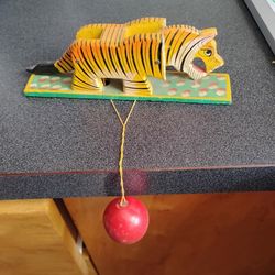 Antique Tiger wooden Toy Hand Crafted And Painted Very Clean