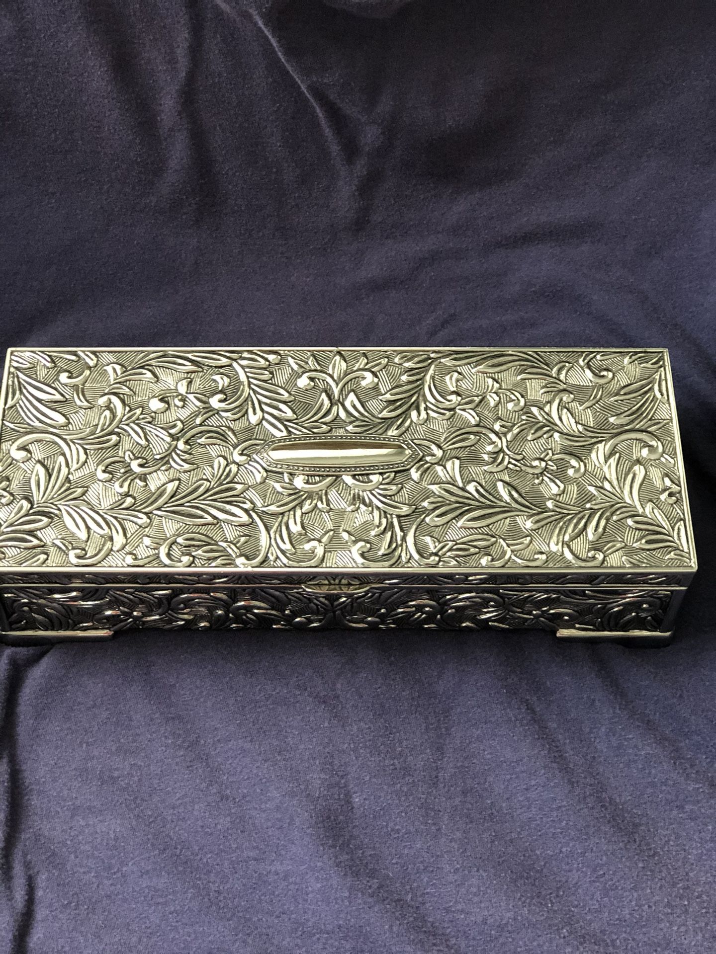 Vintage Godinger Jewelry Box Velvet Lined Silver Plated Hinged Mirrored Lid.