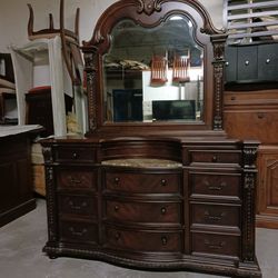 Large Mahogany / Granite Dresser with Mirror
