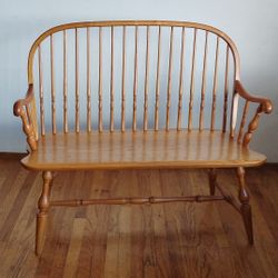 Vintage Nichols and Stone Windsor Solid Wood Bench