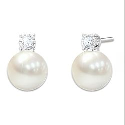 Precious Granddaughter Cultured Pearl and Diamond Earrings (Retails for $90.00)
