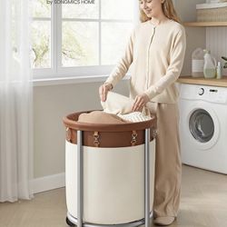 29-Gallon (110 L) Laundry Basket with Wheels, Rolling Round Heavy-Duty Laundry Hamper Cart with Steel Frame and Removable Bag, 2 Locking Wheels, Coffe