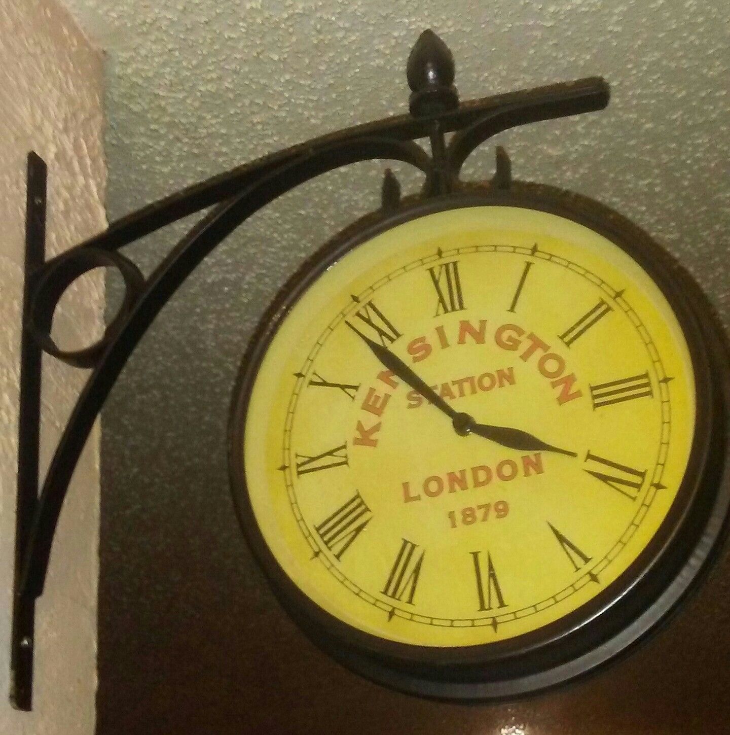 1879 Kensington Station Roman numeral wall hanging 2 sided clock